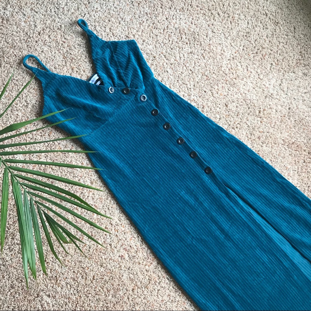 Urban Outfitters Blue Corduroy Button Midi Dress